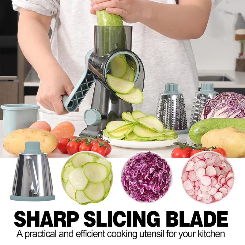 Transform Your Kitchen with the Multi-Function Rotary 3-in-1 Cheese Grater, Vegetable Slicer & Nut Grinder - Effortless Food Prep Made Easy!