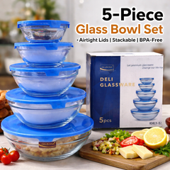 Glass Bowl Set 5 Pcs | Airtight Lid Food Storage Bowls | Microwave & Refrigerator Safe