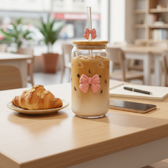 BambooBow Glass Tumbler with Cute Bow Straw