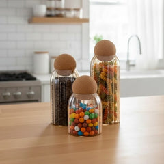 Jar Set – 3 Pcs Glass Storage Jars with Wooden Lids | Air-Tight Container Set