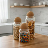 Jar Set – 3 Pcs Glass Storage Jars with Wooden Lids | Air-Tight Container Set