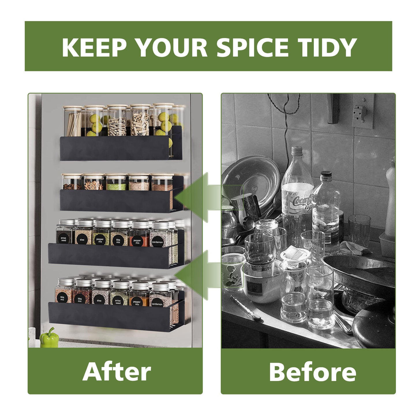 Maximize Your Kitchen Space with Our 4 Pack Magnetic Spice Rack Organizer Set - Ideal for Effortless Refrigerator Storage!