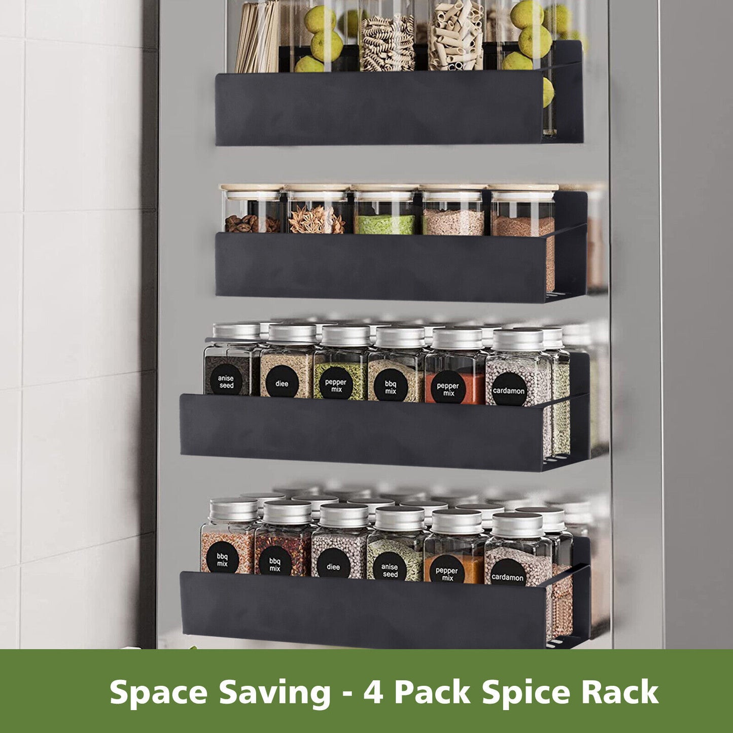Maximize Your Kitchen Space with Our 4 Pack Magnetic Spice Rack Organizer Set - Ideal for Effortless Refrigerator Storage!