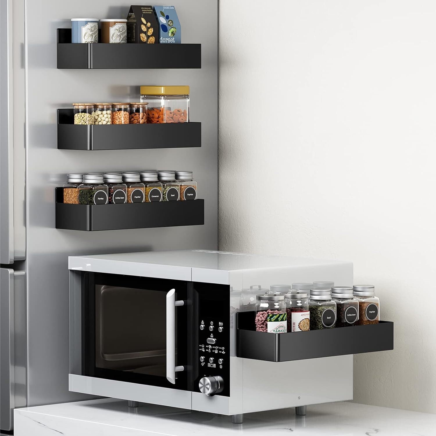 Maximize Your Kitchen Space with Our 4 Pack Magnetic Spice Rack Organizer Set - Ideal for Effortless Refrigerator Storage!