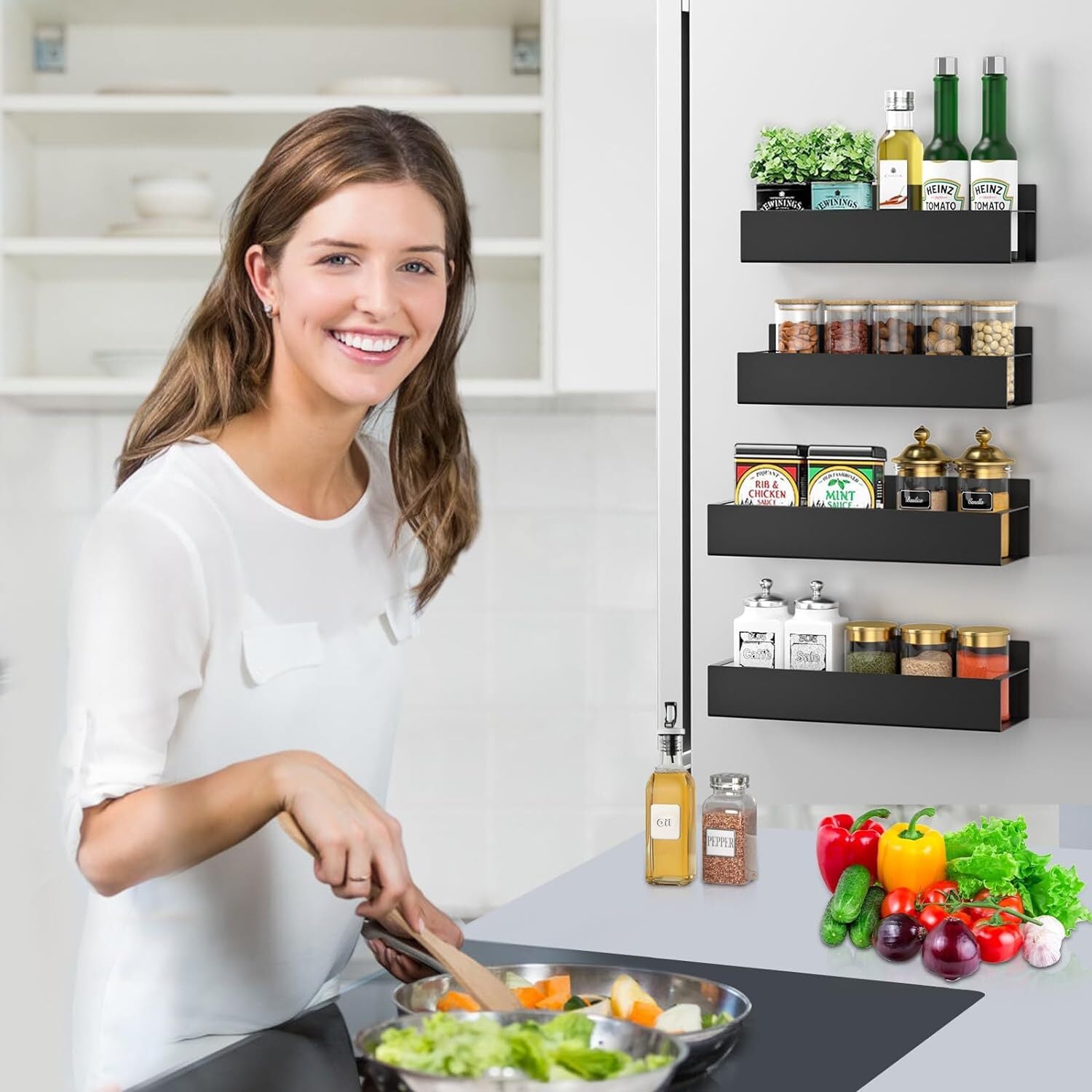 Maximize Your Kitchen Space with Our 4 Pack Magnetic Spice Rack Organizer Set - Ideal for Effortless Refrigerator Storage!