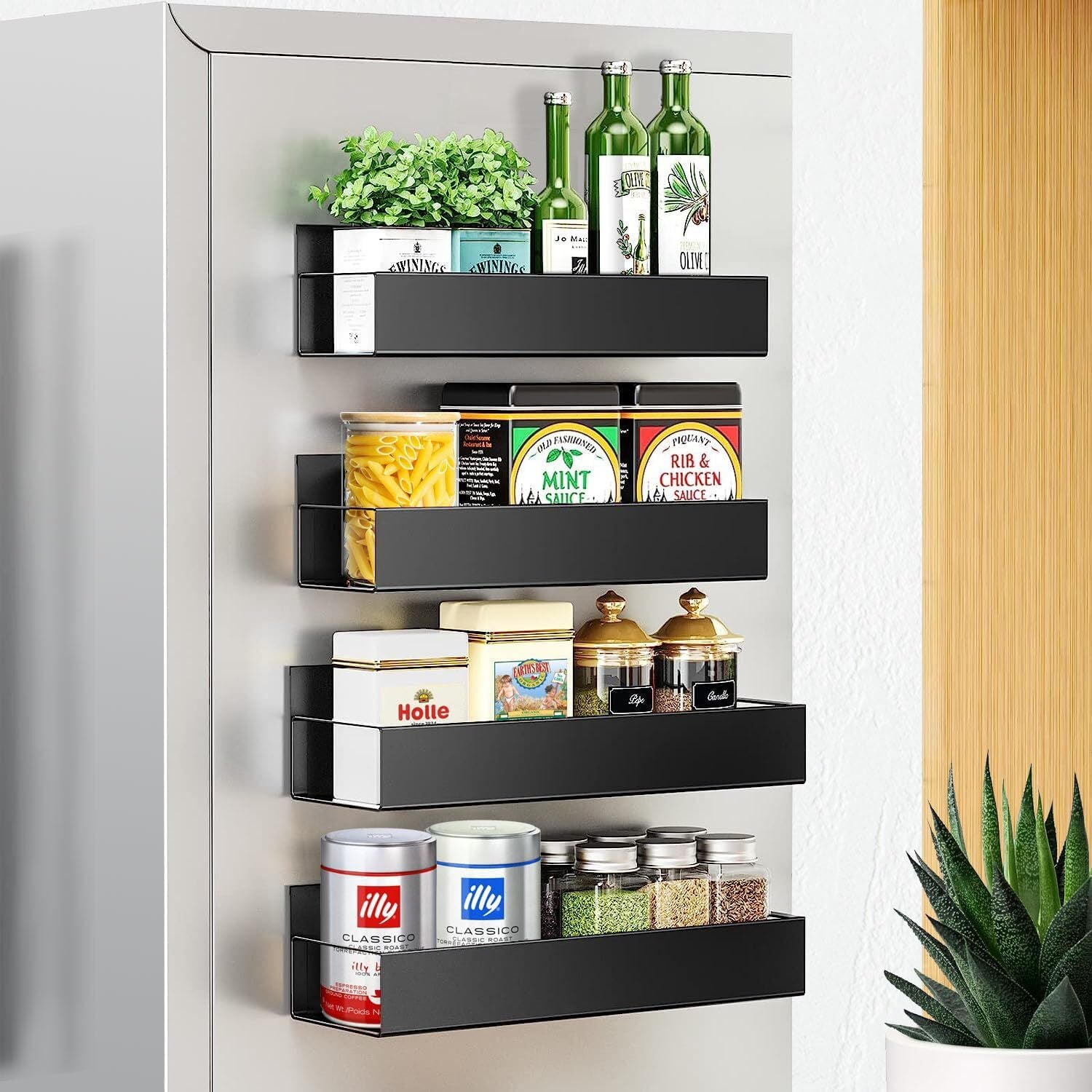Maximize Your Kitchen Space with Our 4 Pack Magnetic Spice Rack Organizer Set - Ideal for Effortless Refrigerator Storage!