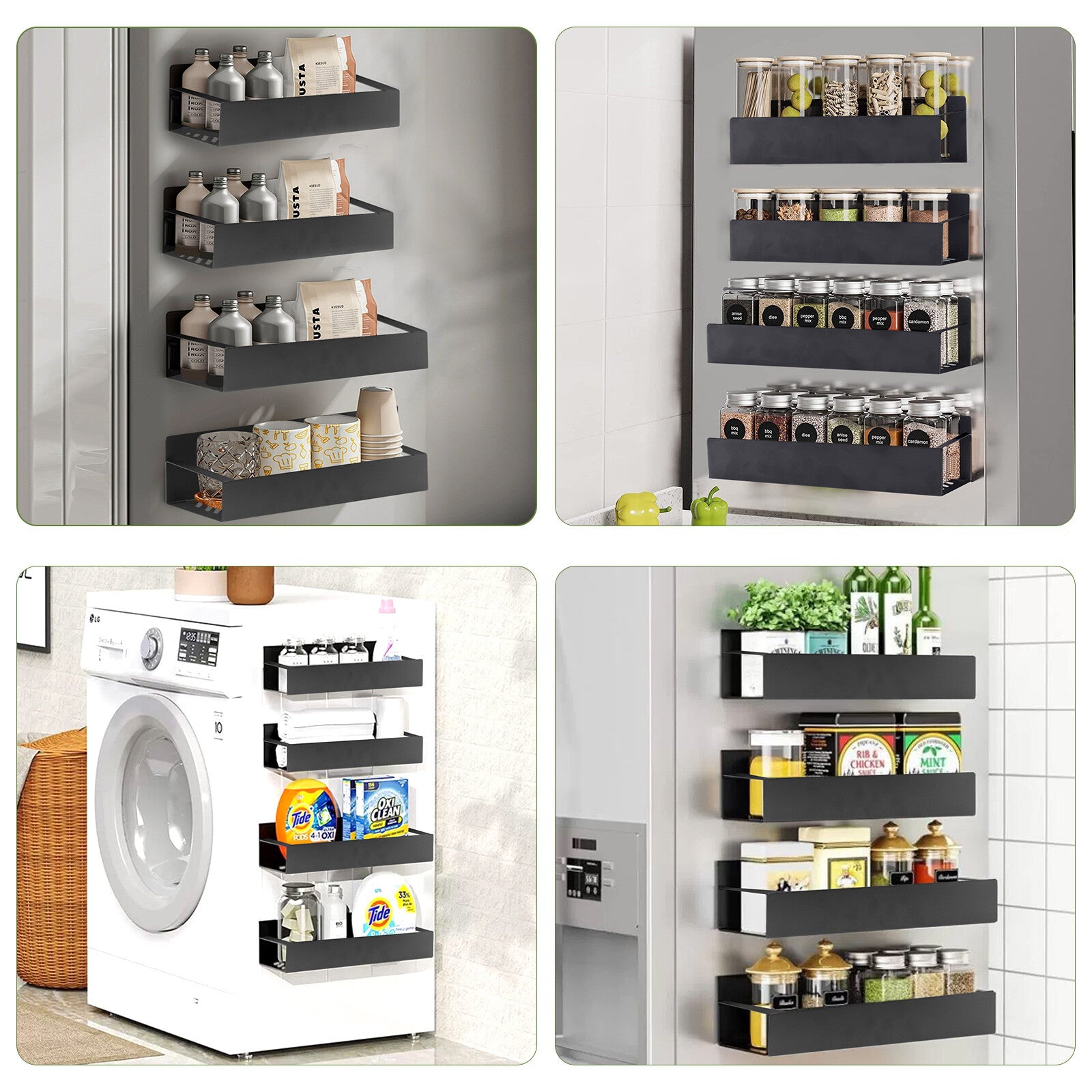 Maximize Your Kitchen Space with Our 4 Pack Magnetic Spice Rack Organizer Set - Ideal for Effortless Refrigerator Storage!