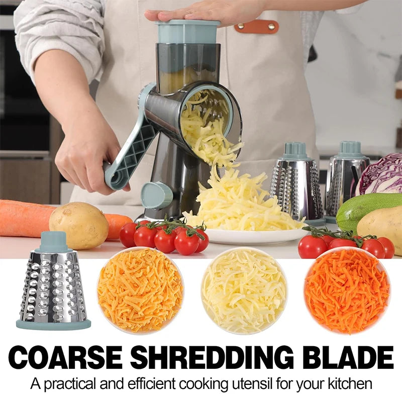 Transform Your Kitchen with the Multi-Function Rotary 3-in-1 Cheese Grater, Vegetable Slicer & Nut Grinder - Effortless Food Prep Made Easy!