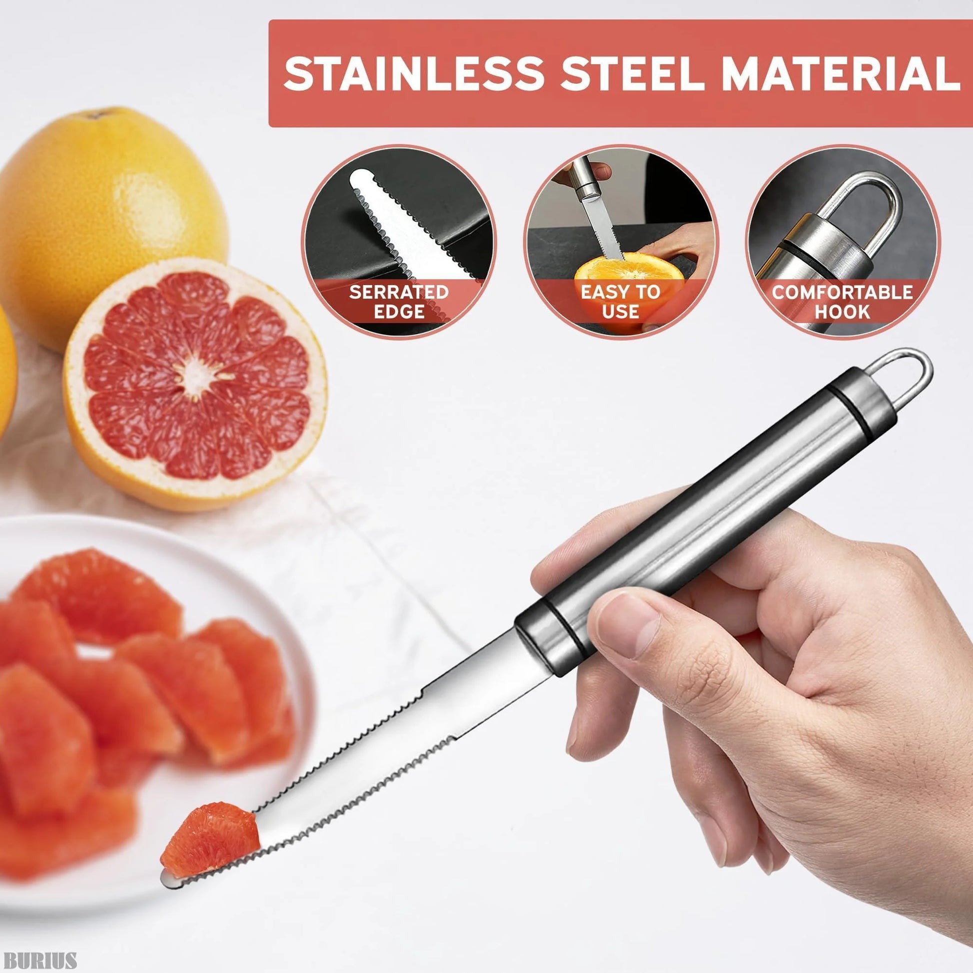 Grapefruit Knife with Curved Serrated Blade Fruit Slicer and Cutter for Oranges Kitchen Gadget Stainless Steel Small Knife for Home