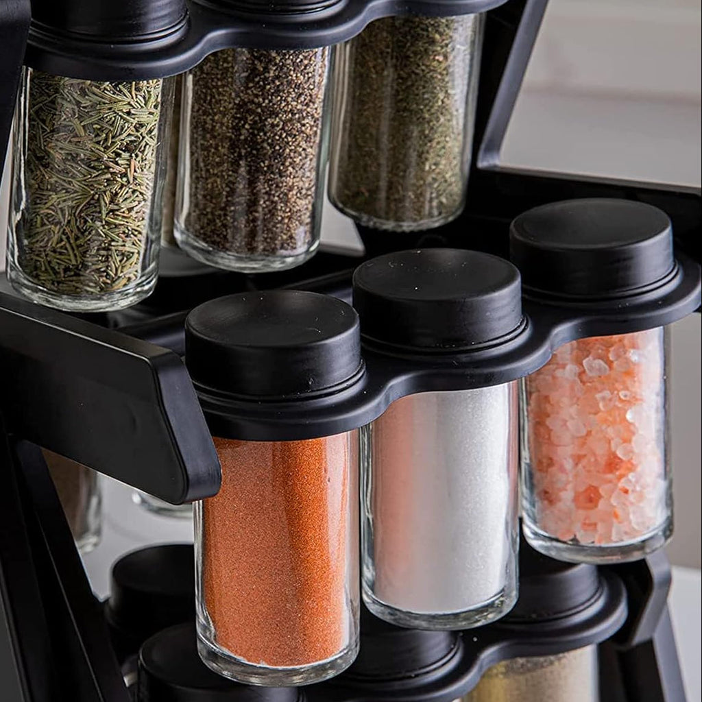 Rotating Spice Rack with 18 Glass Spice Jars