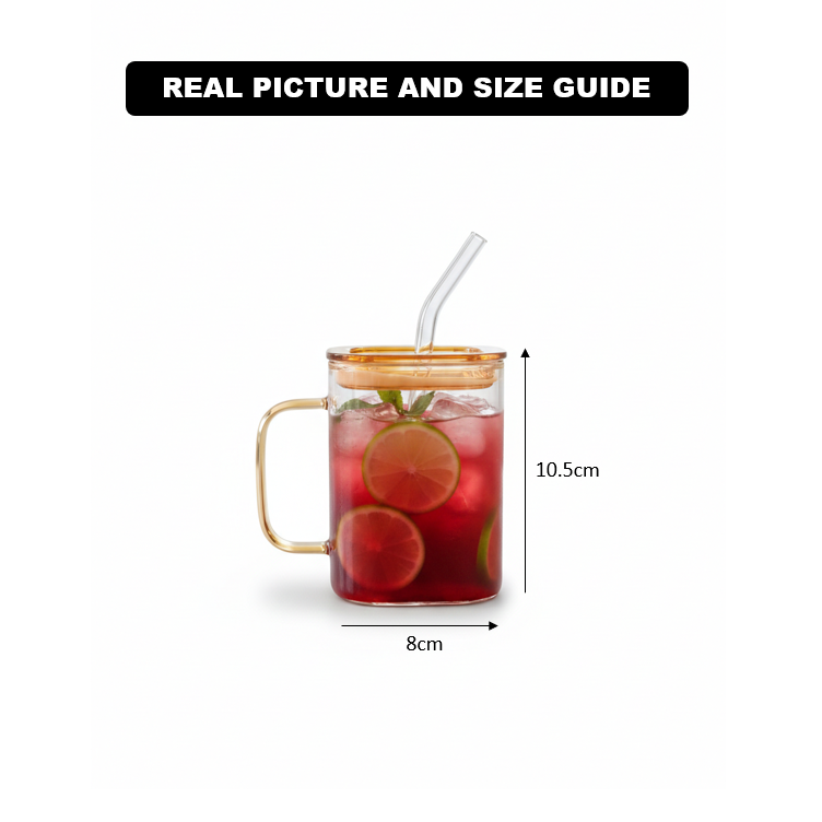 Mini Square Glass Tumbler & Straw with Airtight Lid