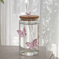 Mason Jar Oval Butterfly Glass Cup – Bamboo Lid & Reusable Straw