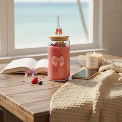 BambooBow Glass Tumbler with Cute Bow Straw