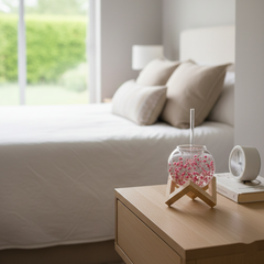 FloralSip Double Wall Tumbler with Wooden Base