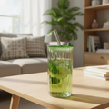 Reeded Glass Tumbler with Glass Straw