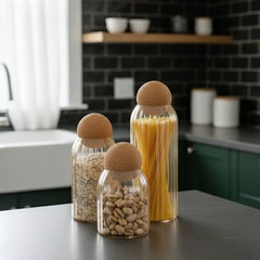 Jar Set – 3 Pcs Glass Storage Jars with Wooden Lids | Air-Tight Container Set