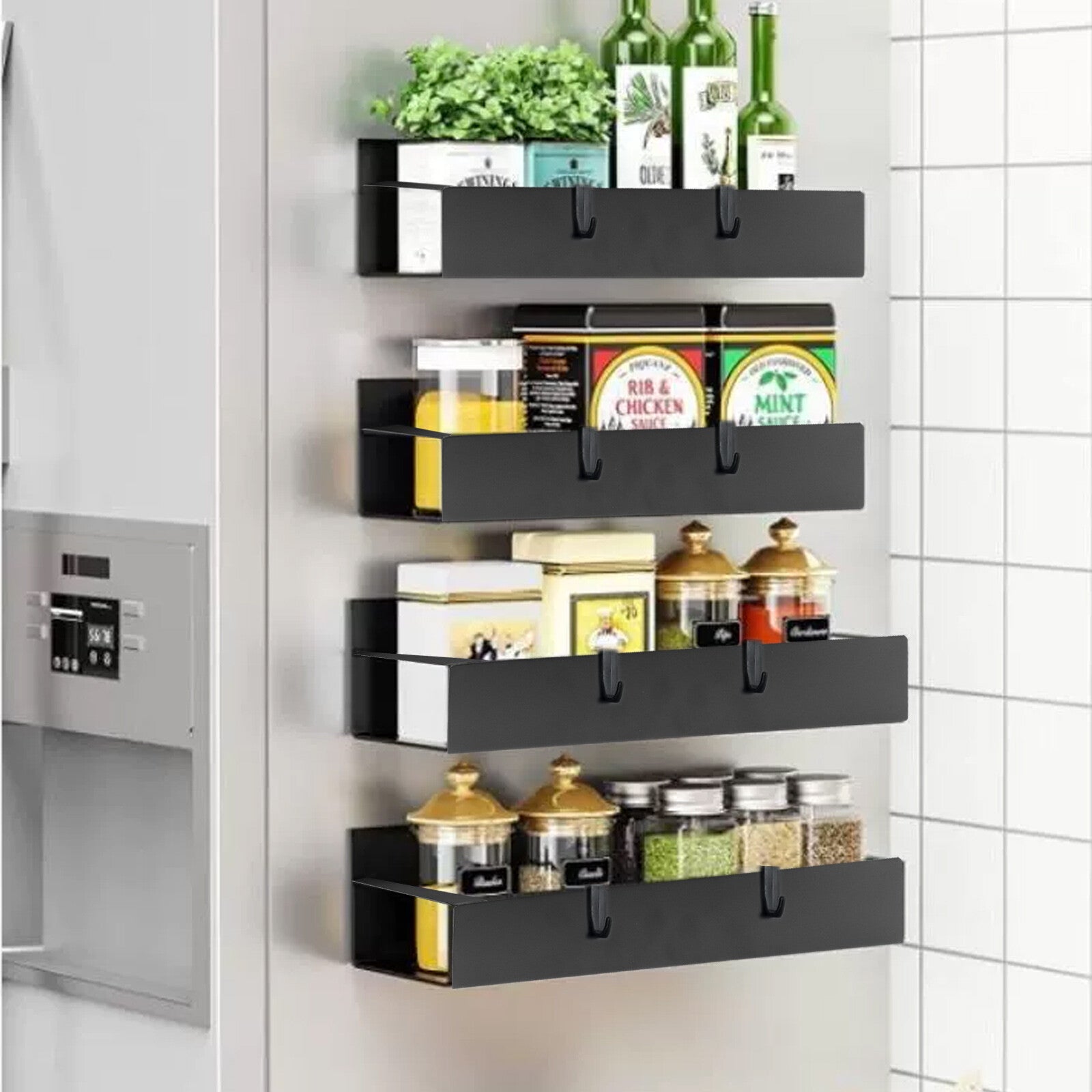 Maximize Your Kitchen Space with Our 4 Pack Magnetic Spice Rack Organizer Set - Ideal for Effortless Refrigerator Storage!