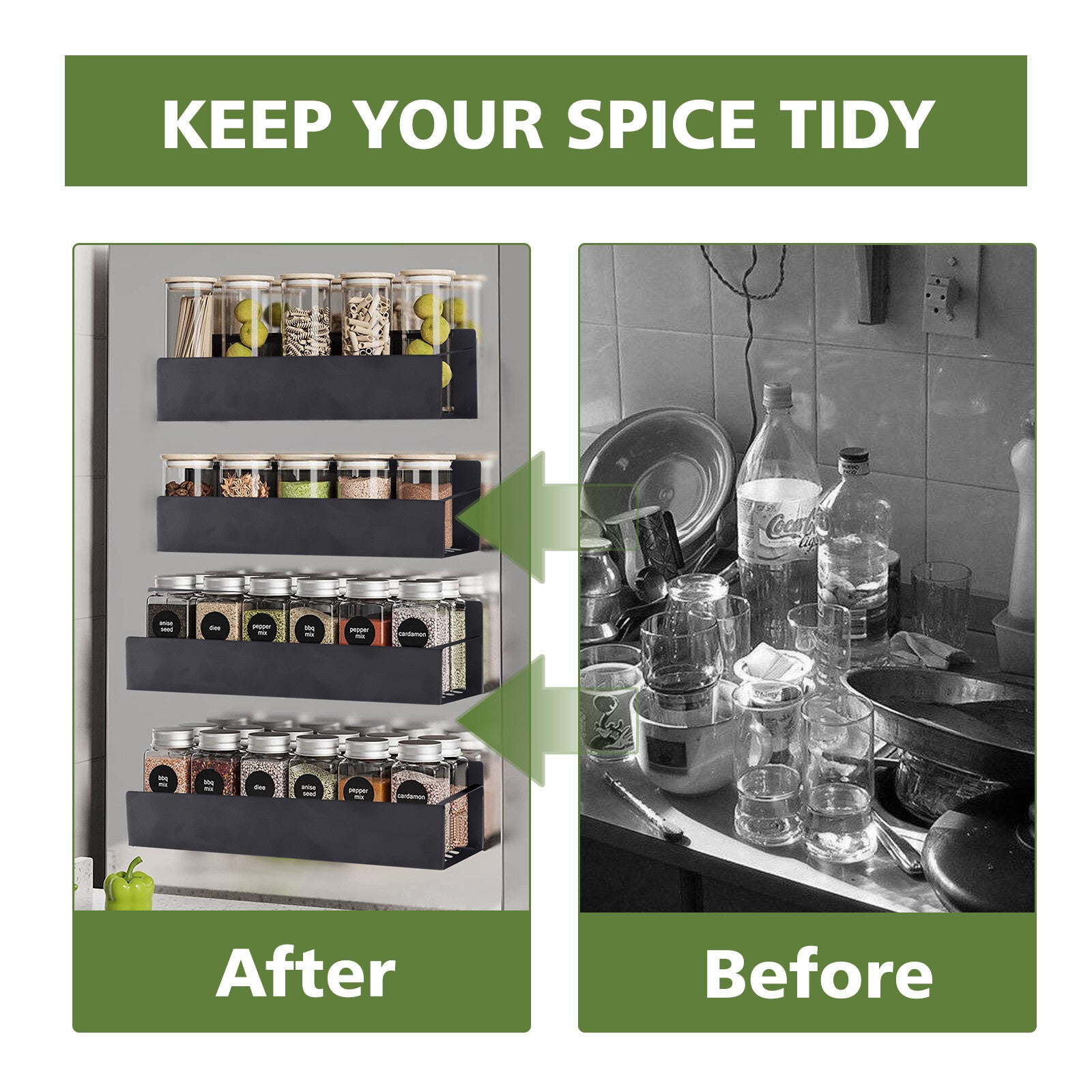 Maximize Your Kitchen Space with Our 4 Pack Magnetic Spice Rack Organizer Set - Ideal for Effortless Refrigerator Storage!