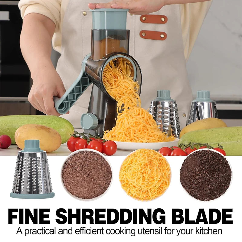 Transform Your Kitchen with the Multi-Function Rotary 3-in-1 Cheese Grater, Vegetable Slicer & Nut Grinder - Effortless Food Prep Made Easy!