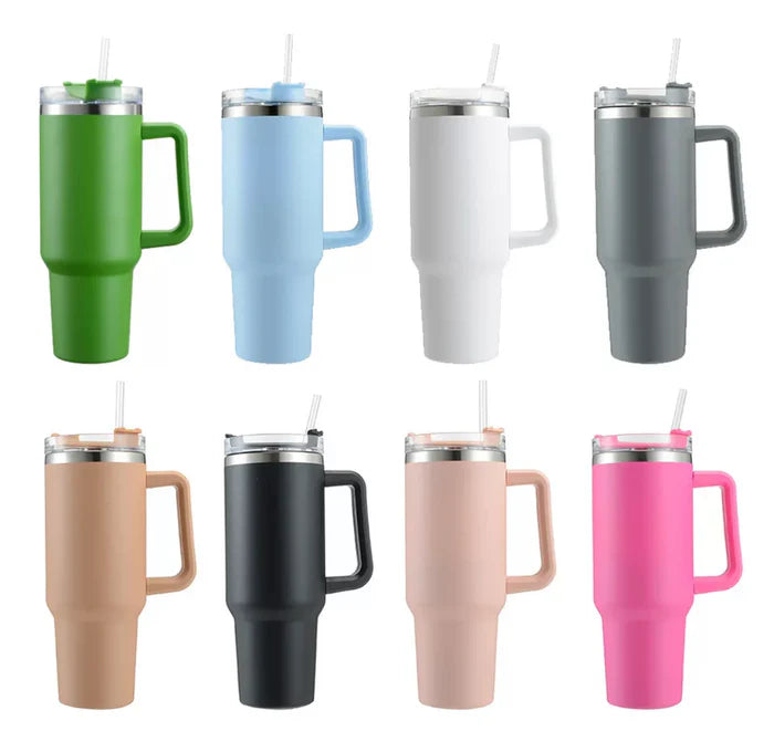 40 oz Tumbler with Handle and Straw, Insulated Travel Mug Iced Coffee Cup, Reusable Stainless Steel Insulated Water Bottle