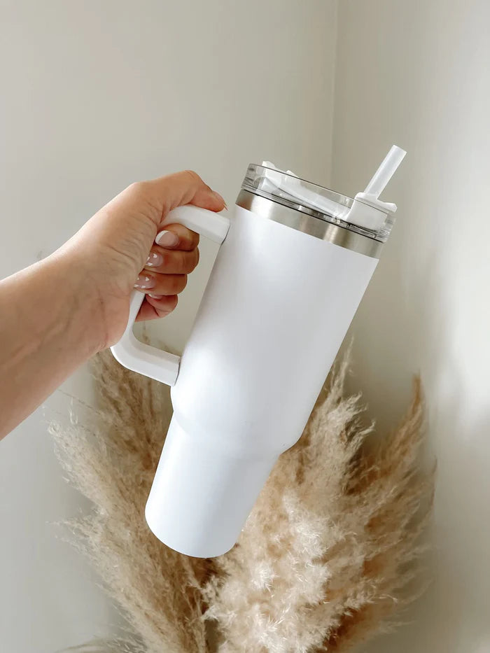 40 oz Tumbler with Handle and Straw, Insulated Travel Mug Iced Coffee Cup, Reusable Stainless Steel Insulated Water Bottle