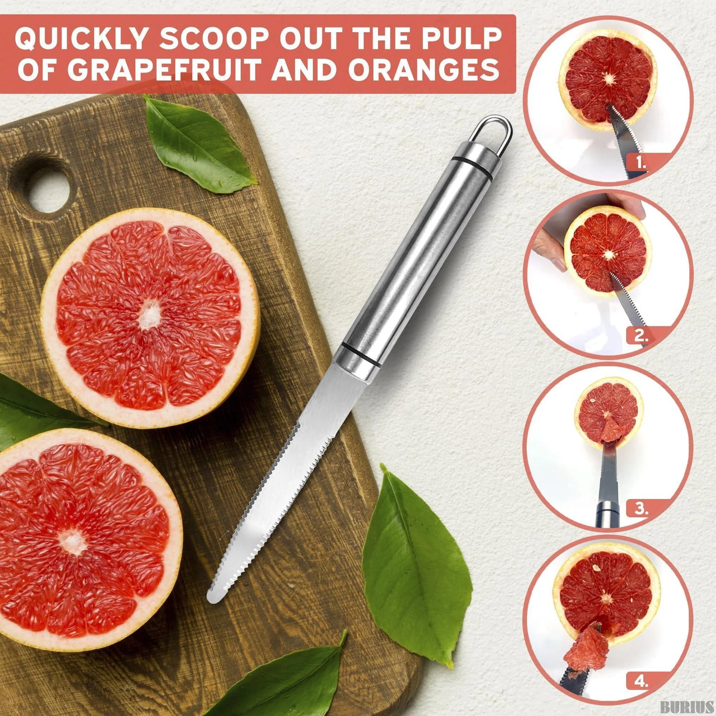 Grapefruit Knife with Curved Serrated Blade Fruit Slicer and Cutter for Oranges Kitchen Gadget Stainless Steel Small Knife for Home