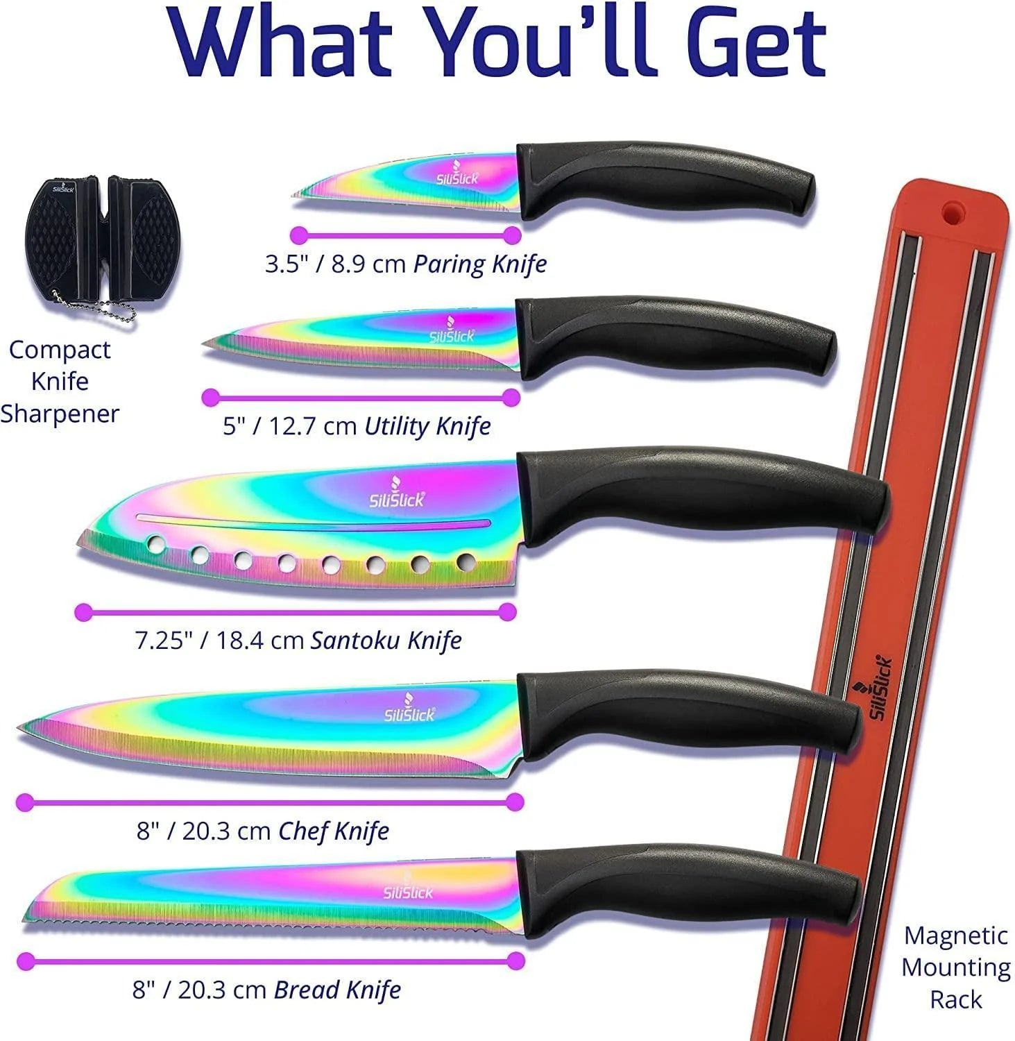 Premium 5-Piece Kitchen Knife Set with Razor-Sharp Blades, Incl. Sharpener & Magnetic Wall Hanger – Perfect for Culinary Enthusiasts