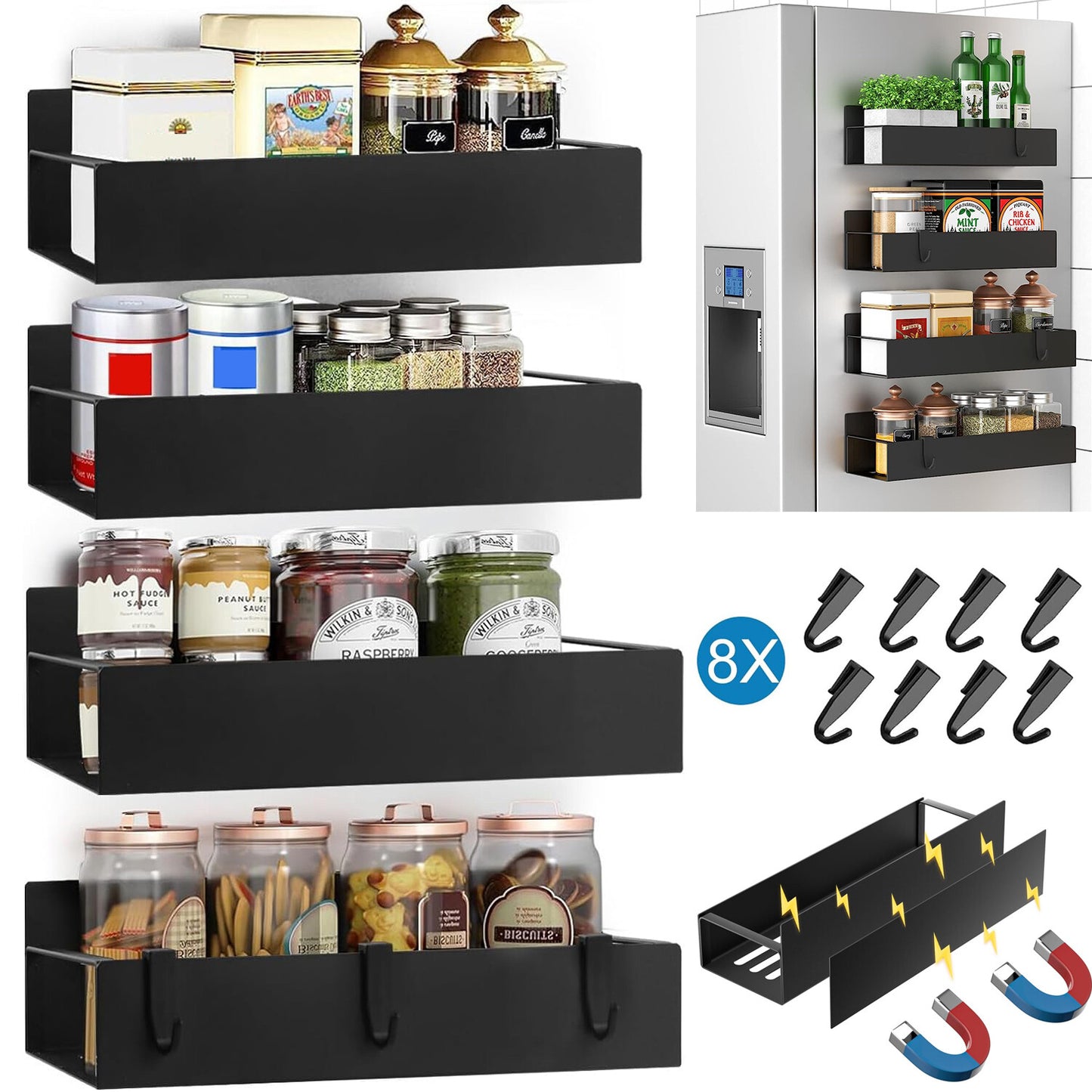 Maximize Your Kitchen Space with Our 4 Pack Magnetic Spice Rack Organizer Set - Ideal for Effortless Refrigerator Storage!