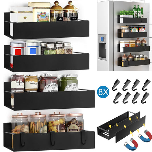 Maximize Your Kitchen Space with Our 4 Pack Magnetic Spice Rack Organizer Set - Ideal for Effortless Refrigerator Storage!