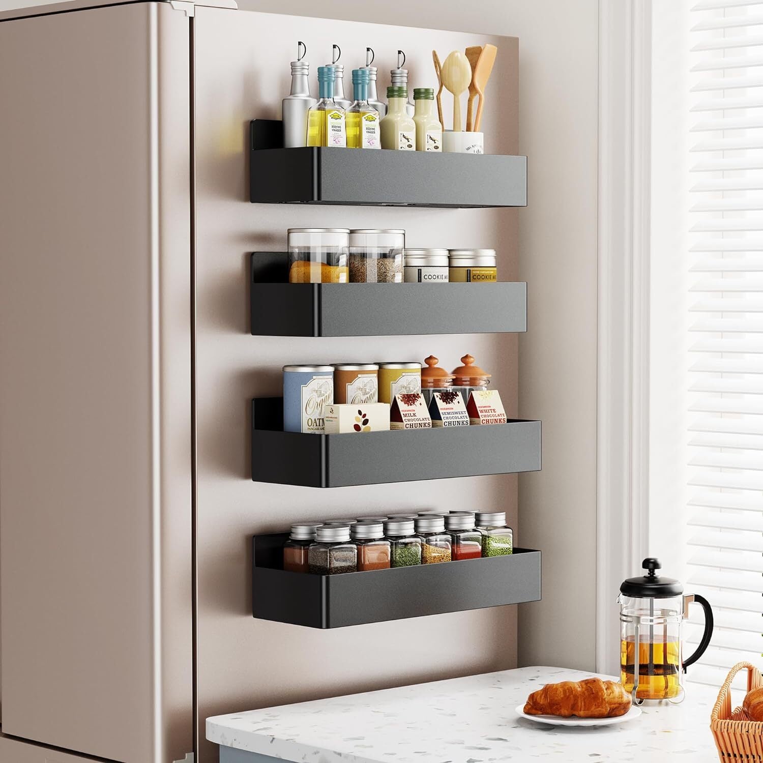 Maximize Your Kitchen Space with Our 4 Pack Magnetic Spice Rack Organizer Set - Ideal for Effortless Refrigerator Storage!