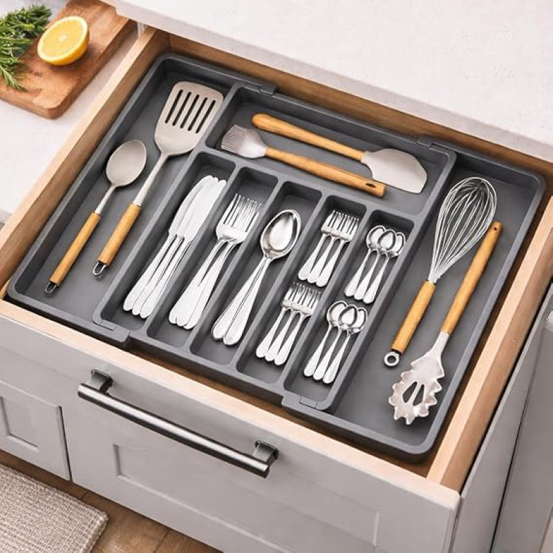 Drawer Organizer Expandable Kitchen Utensil Organizer, Cutlery Holder Tray Adjustable Plastic Drawer Divider Storage for Spoons Forks Knives