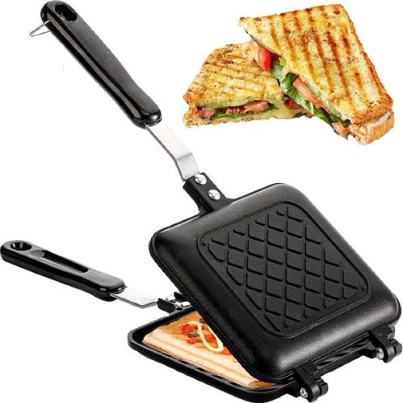 Stovetop Sandwich Maker, Grilled Toasted Panini Maker with Handle, Aluminum Flip Sandwich Pan for Home Kitchen, Camping
