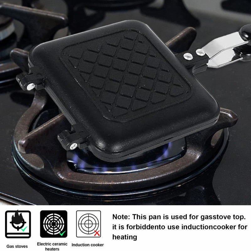 Stovetop Sandwich Maker, Grilled Toasted Panini Maker with Handle, Aluminum Flip Sandwich Pan for Home Kitchen, Camping