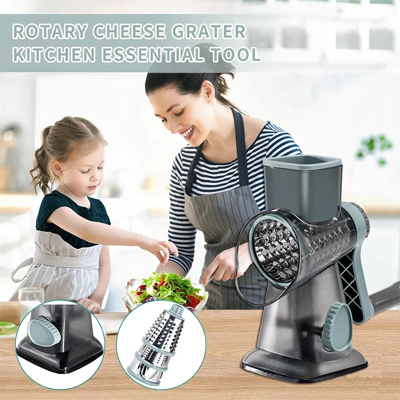 Transform Your Kitchen with the Multi-Function Rotary 3-in-1 Cheese Grater, Vegetable Slicer & Nut Grinder - Effortless Food Prep Made Easy!
