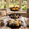 Melamine Ruffled Round Black 3 Tier Cake Stand With Printed Box