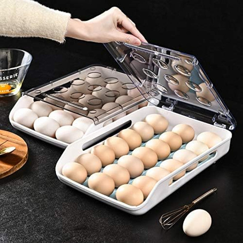 Egg Holders for Refrigerator Auto Scrolling Silicone Anti-Collision Egg Storage Container Clear Drawer Type