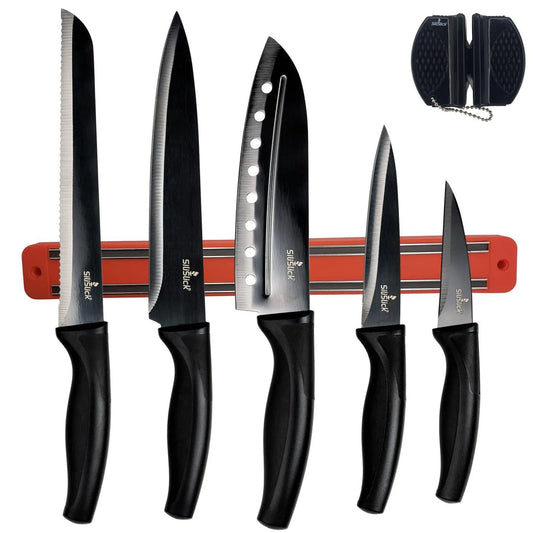 Premium 5-Piece Kitchen Knife Set with Razor-Sharp Blades, Incl. Sharpener & Magnetic Wall Hanger – Perfect for Culinary Enthusiasts