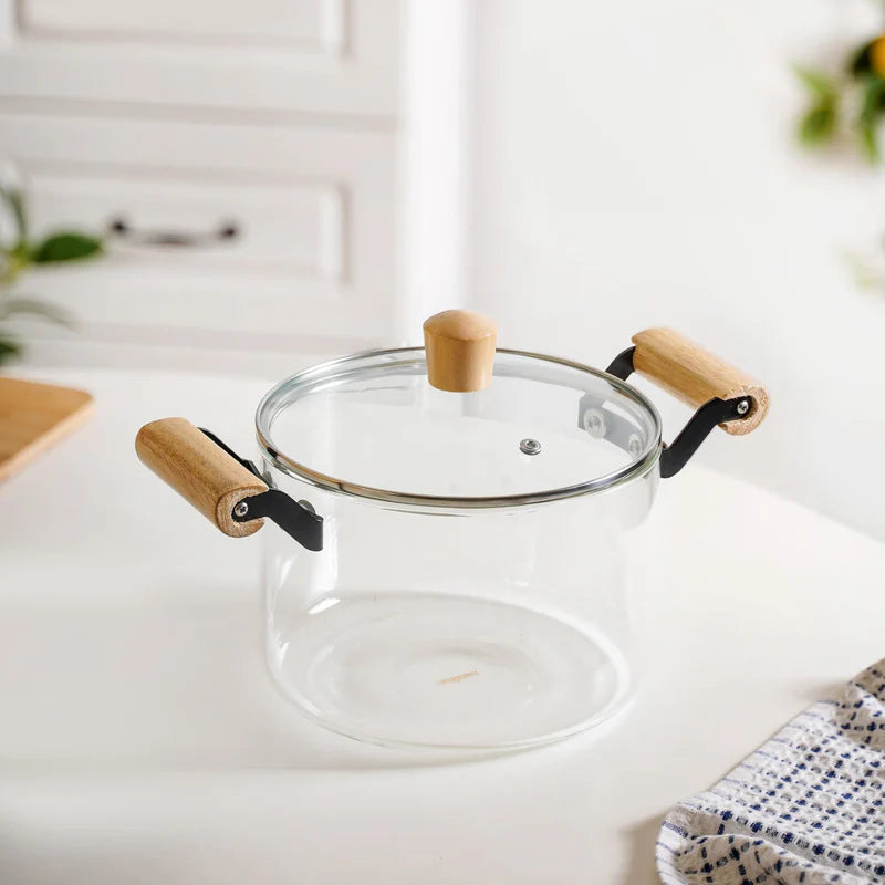 3.5L High Borosilicate Glass Cooking Pot With Lid & Handle