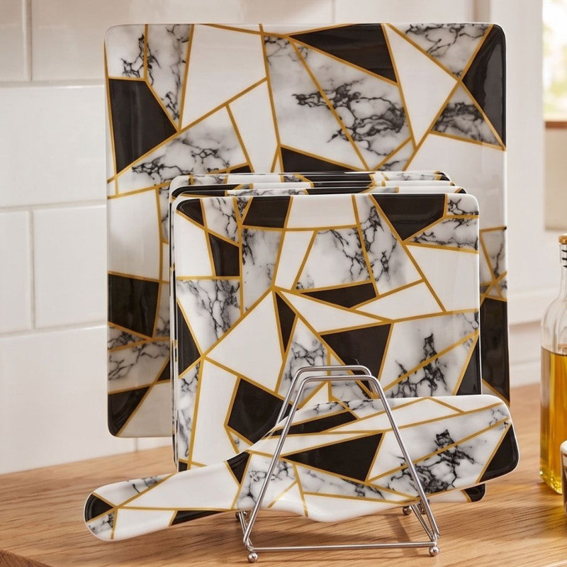 Melamine 8 PCS Black Geometric Cake Set