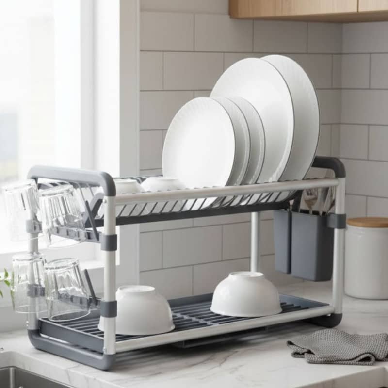 2-Tier Aluminium Dish Drying Rack-Silver