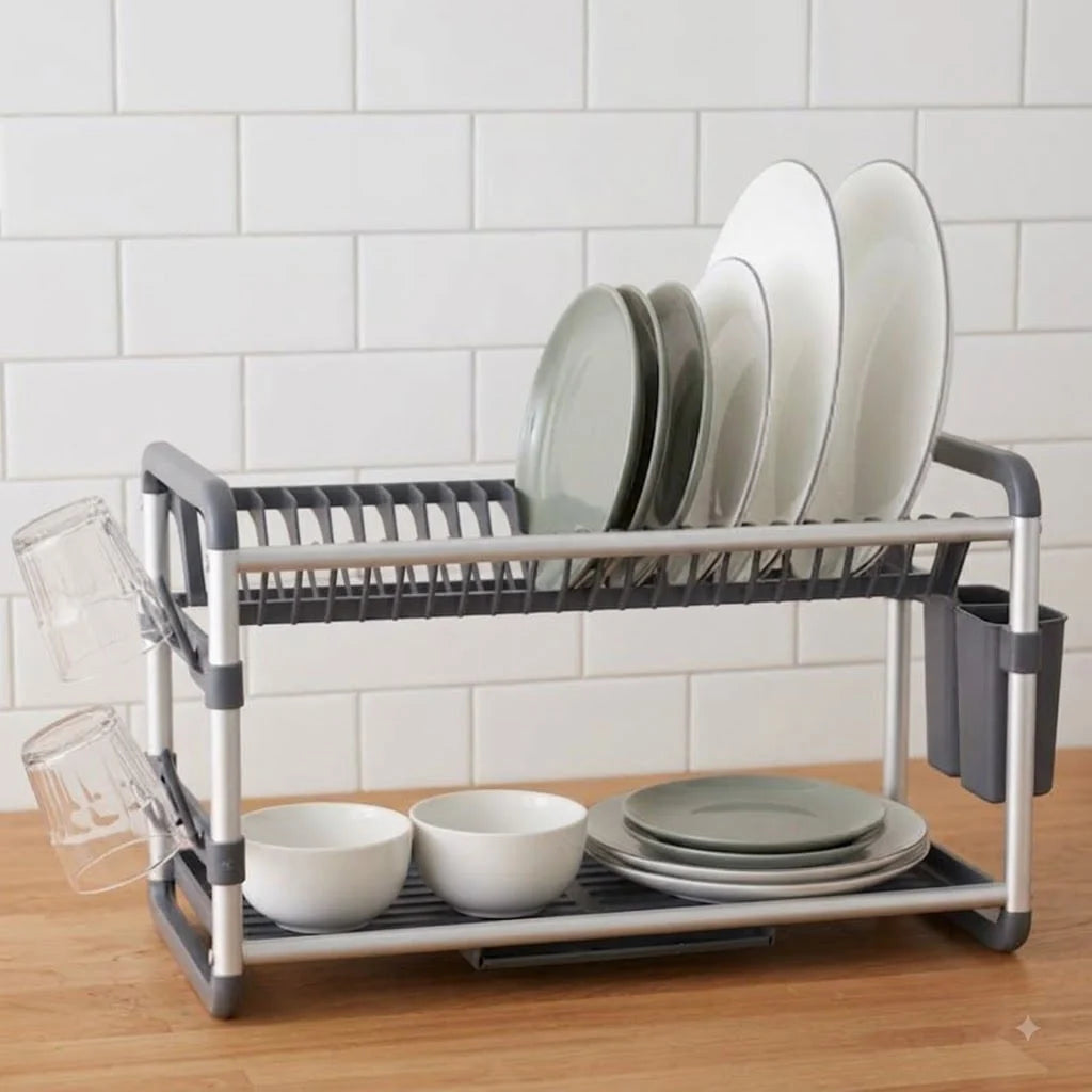 2-Tier Aluminium Dish Drying Rack-Silver