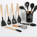 12pcs Silicone Utensil Set With Wooden Handle