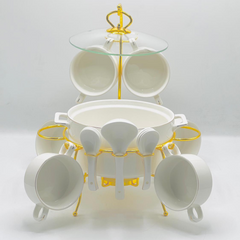Luxury 15-Piece Ceramic Soup Set with Golden Rotating Stand

Option 2: Elegant & Royal
Royal White & Gold Porcelain Soup Server Set with Glass Lid

Option 3: Modern Design (For the Patterned Set)
Modern Geometric Patterned Soup Set with Serving Spoons & R